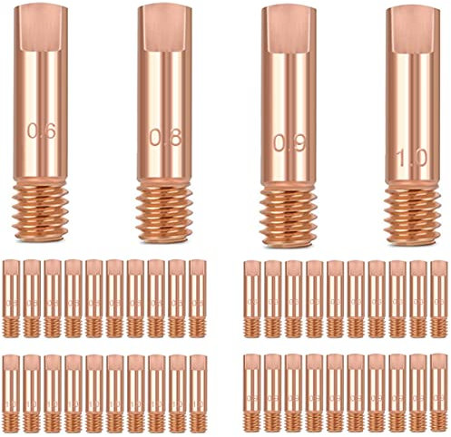 EATBALE MIG Welding Contact Tip, 40Pcs Copper Contact Tips 0.6MM 0.8MM 0.9MM 1.0MM for 14AK15AK MIG/MAG Welding Torch Consumables