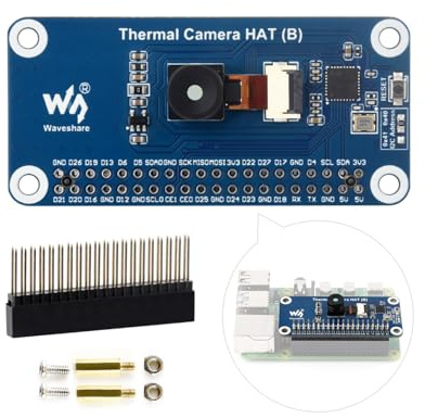 Waveshare Long-Wave IR Thermal Imaging Camera HAT (B), Compatible with Raspberry Pi 5/4B/3B/Zero/Zero W/Zero 2W/Pico/Pico W/Pico WH, 90° FOV IR Camera, 80×62 Pixels, Standard 40PIN GPIO Header