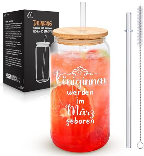 Joymaking Trinkgläser mit Deckel und Strohhalmen für Eiskaffee Cocktails Fruchtlikör Eistee Soda 17oz, Longdrinkgläser Geschenk Freundin, März Geburtstagsgeschenk für Frauen Schwester Mütter