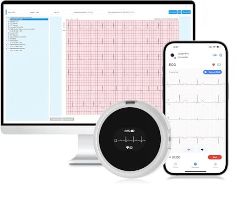 CheckMe LepodPro 12-Lead ECG with OLED Display, 24-Hour Real-Time ECG Recording, Detailed AI ECG Reporting, Event Marker Function, Smartphone APP and PC Support for Home Use with Lanyard