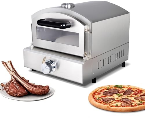 Hakka Gas-Pizzaofen mit Temperaturzeiger und Gasregler, Belüftungsöffnungen auf beiden Seiten, Pizza-Maker für Grillpizza, Lammkoteletts, Hühnerflügel, Grillfleisch