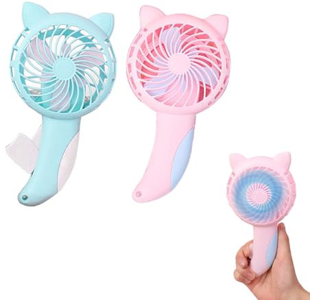 Vitsrisea Manueller Ventilator auf einen kleinen Ventilator – Handventilator mit Cartoon-Design von Katzen | kompakt und tragbar für Studenten, Fans für und Mädchen