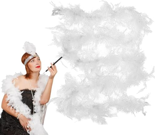Piume boa per bambini - boa di piume piumate da donna, boa di piume di 7 colori per danza | Decorazione, costume, Halloween, matrimonio (2 metri), bianco, Consulte la descripción
