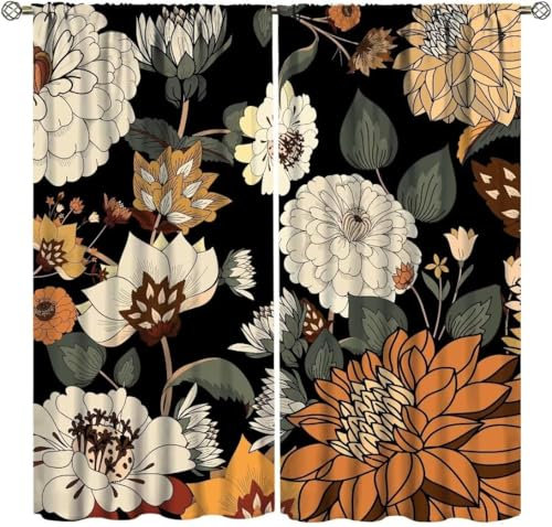 Vorhang Blickdicht Gardinen Mit Ösen - 2 Stücke 140(B) X 160(H) cm Verdunklungsvorhänge 3D Pflanzen Blumen Muster Thermovorhang Für Kinderzimmer Schlafzimmer Weihnachtsgardinen-60806800154210