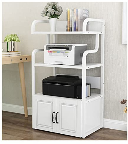 Soporte Impresora Soporte for Impresora Estante Multiusos de Pie for Reproductor Multimedia Escáner Archivos Libros Horno Microondas en Cocina Sala de Estar Oficina en Casa, 4 Niveles, Blanco Mueble I