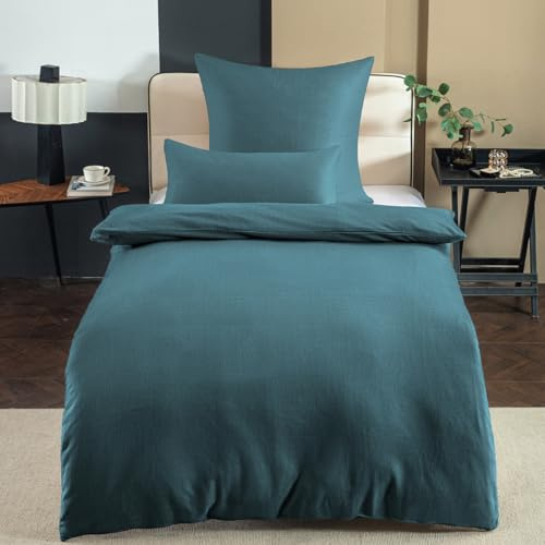 Nesture Winter Warme Thermo Fleece Bettwäsche 140x200, Kuschelig weich Bettwäsche Sets 2 teilig, 1 Bettbezug 140x200cm flauschig + 1 Kissenbezug 80x80 mit Reißverschluss, Petrol