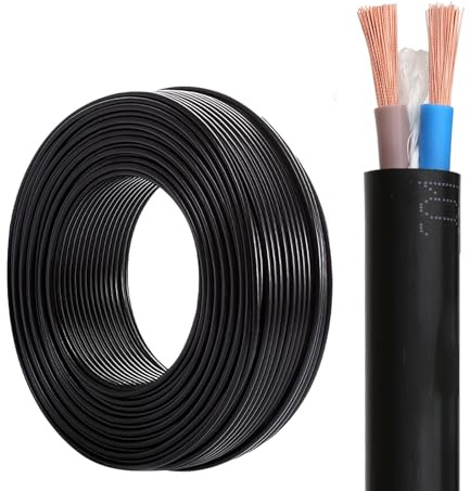 Câble D'alimentation Flexible Standard RVV À 2 Conducteurs De 6 Mm², Gaine Extérieure Étanche, Fil De Cuivre Multibrins For Applications Industrielles Et D'ingénierie(15ft,6mm2-2c)
