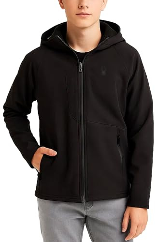 Spyder Boys Softshell Jacket - Cozy Insulated Polar Fleece Lined Softshell Winter Coat Hooded Windbreaker Jacket for Boys, Size 10-12, Black Ink
