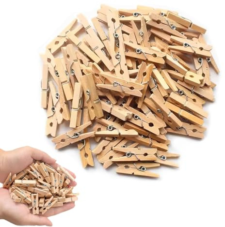 WUSJCOF Ensemble de 100 Mini Pinces à Linge en Bois Léger, Décoration Maison et Photos, pour Artisanat et Déco, Petites Pinces à Linge Bois et Mini Épingle en Bois (2.5 cm) (Bois Naturel)