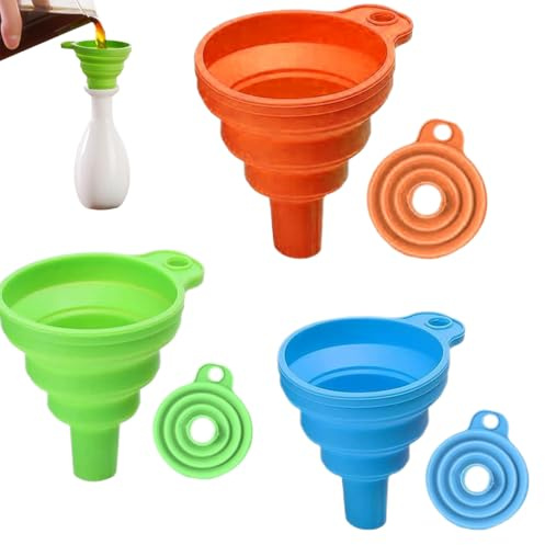 3er-Pack faltbare Trichter, Silikontrichter, faltbare Küchentrichter, Trichterset für Öl, kleine Trichter, Flüssigkeitstransfer, Bier, Flüssigkeiten, Öl, Transfer