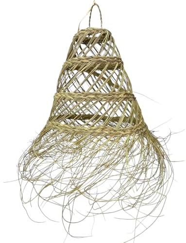 Lustre marocain en paille tressée, 30 x 30 x 30 cm, design abat-jour avec franges, style ethnique