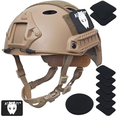 ATAIRSOFT PJ Type Tactical Airsoft Fast Helmet, Lightweight ABS with NVG Mount & Side Rails Bump Protection for Men, Women Air Soft, Paintball, CS, Caving, Hunting, Hiking and Outdoor Sports
