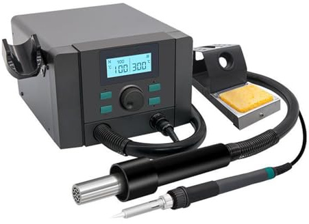 Soldering Station, 2 in 1 Hot Air Gun & Electric Soldering Iron, LCD Display BGA SMD Desoldering Tool for Electronics Repair