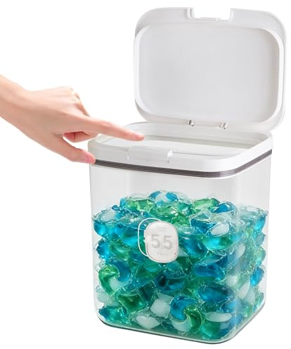 Wäschekapsel-Aufbewahrungsbehälter, 5,5 L Waschmittel Aufbewahrung, Automatische Pop-Up-Waschmittel-Aufbewahrung, Waschpulver Aufbewahrungsbox, Waschmittelbox, Waschmittelspender Mit Messbecher