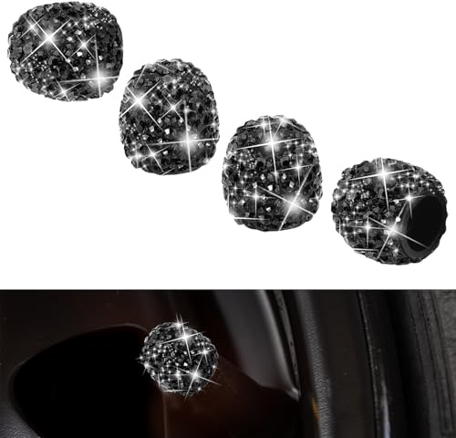 4Stück Ventilkappen Auto,Universelle Kristall Diamant Glitzer Strass Reifenventilkappen,Strass Ventilkappen Fahrrad,Ventilschaftdekoration für Autos,Kfz-Reifenventilstecker mit Strasssteinen (Schwarz)