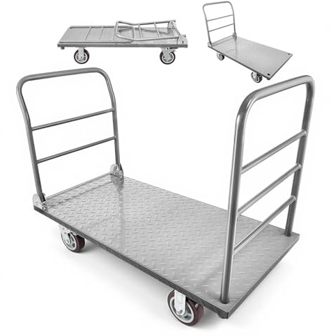VEVOR Carro Plataforma Plegable de Acero 122 x 61 cm, Carretilla de Transporte Carga de 1202 kg, Carrito Portaequipajes con Plataforma con Ruedas de 152 mm, para Tareas Domésticas, Almacén, Mudanza