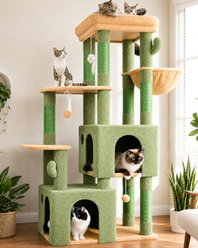 Globlazer F61 Cat Tree Tower 2 Caves 45 * 40 cm Platform for 2/3 Large Cats | Sturdy Cat Tree with 2 Spacious Condos Sisal Scratching Post, Heavy Duty Cat Tower Stable for Indoor Cat Kitten Maine Coon