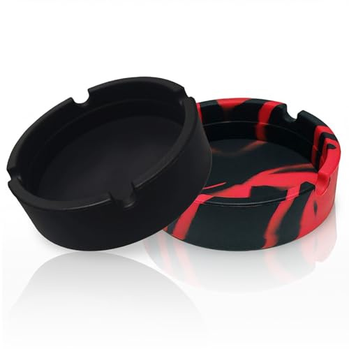 LAILAILE 2 Pack Silicone Ashtray, Non-Stick Portable Round Ash Tray