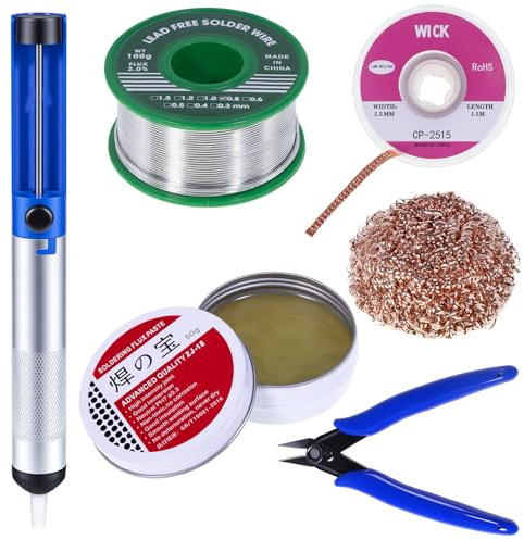 6 PCS 0.8mm Solder Wire 50g Soldering Flux Solder Sucker | Solder Wick Solder Tip Cleaner Micro Wire Cutter Pliers Solder Removal Tool Set Soldering Iron Assist Accessories