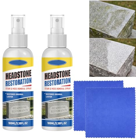 Restaurering och rengöringsspray, gravsten och monumentrengöringsspray, restaurering och skydd av minnesstenar, tar bort smuts, mossa och rost, för marmor, granit, betong (2 st)