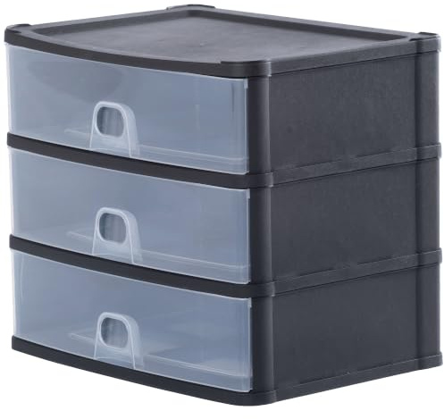 Schubladenbox mit 3 Schubladen 33x25x29cm DINA4 schwarz-transparent Drawer