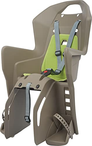POLISPORT 8631500014 - KOOLAH CFS-Rücksitz für Fahrräder mit 26- bis 29-Zoll-Rädern, geeignet für Kinder mit einem Gewicht von 9 bis 22 kg, mit Verankerung auf dem Gepäckträger en Color Braun Grün