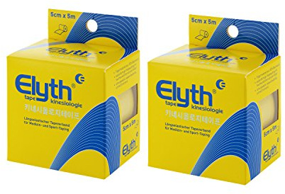 2 St?ck ELYTH Tape Kinesiologie wasserbest?ndig, atmungsaktiv, 100% Baumwolle, 5m x 5cm, gelb
