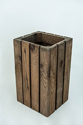 Papelera Decorativa Sam de Madera Envejecida, Marrón, 30.5x26.5x49cm. Incluye Imán de Madera Personalizable de Regalo