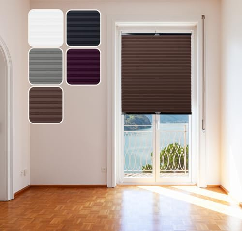 Thermo-Plissee Braun 90x220cm mit schwarzen Alu-Profilen, Klemm-Fix Halterung ohne Bohren