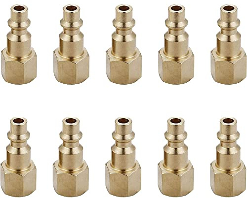 T TANYA HARDWARE Air Hose Fittings And Quick Connect Air Fittings, 1/4 Inch NPT Brass Female Air Coupler Plug (10 Piece) Industrial Type D, Air Compressor Fittings