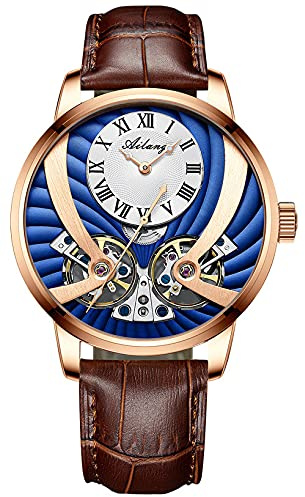 TEINTOP Automatik Uhr Herren Steampunk Skelett Mechanische Leuchtend Lederarmband