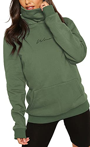 ELFIN Damen Hoodie Sweatshirt Langarm Kapuzenpullover Winter Pullover Hochkragen Sweatjacke Kapuzen Pullis