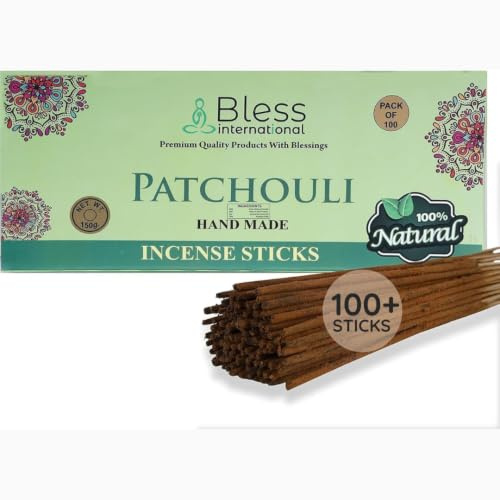 Bless-Patchouli-Incense-Sticks Handmade-Hand-Dipped-Incense-Sticks Organic-Chemicals-Free for-Purification-Relaxation-Positivity-Yoga-Meditation The-Best-Woods-Scent (100 Sticks (150GM))