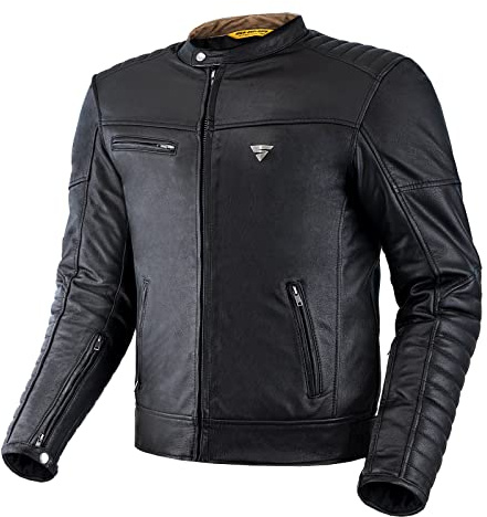 SHIMA WINCHESTER 2.0 Giacca Moto Uomo- Giubbotto moto uomo in pelle classica con protezioni protezioni CE per schiena, spalle e gomiti, doppie cuciture rinforzate (Nero, S)