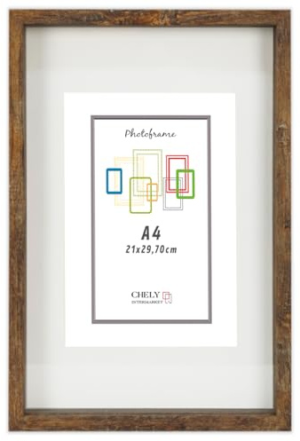 CHELY INTERMARKET MOD3503 Marco Profundidad Madera Haya A4 Interior 15x22cm Vidrio Paspartú Decorativo Cuadro Objetos Recuerdo Decoración Moderna Estilo Elegante 1 Unidad Marrón