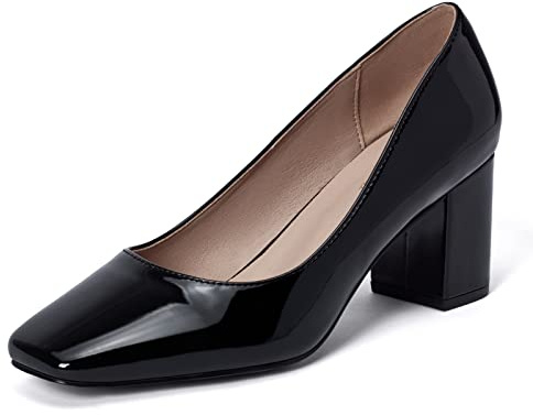 GENSHUO Damen Pumps mit Niedrigem Blockabsatz Elegante Klobig High Heels 7 cm/ 2,76 Zoll Arbeitsschuhe mit Eckiger Zehen Frauen Absatzschuhe mit Dicker Absatz, 36-42 EU