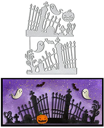 Halloween Background Cutting Dies Halloween Die Cuts for Card Making, Halloween Fences Pumpkin Die Cut Embossing Stencil Template Tool for DIY Scrapbooking Photo Album Card Craft Decoration Supplies
