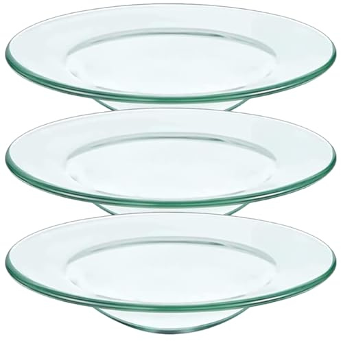 HOMSFOU 3 Stück Ersatz Glas Wärmerschale Für Duftöl Aromalampe Elektrische Wachswärmer Runde Transparente Ölwärmer Schale 3.94 Zoll Aromatherapie Wachsschmelzplatte