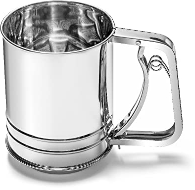 Forgast Tamiz de harina | Tamiz manual de acero inoxidable | para harina y azúcar en polvo | para espolvorear fino | seguro y fácil de usar | ideal para decorar productos horneados