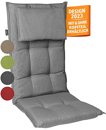 gardisun Gartenstuhlauflagen Hochlehner mit Kopfteil I Extra Dicke Sitzauflagen I Made in Europe I Ideale Polsterauflagen für Hochlehner I Auflagen mit extra hoher Lichtechtheit I 2er Set I Grau