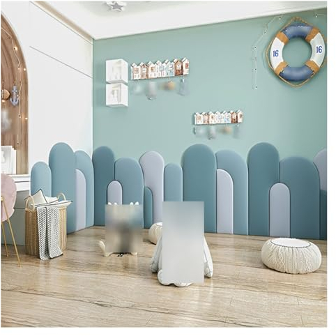 XILYZMO Bett Kopfteil Wandpolster, Kinder Schlafzimmer Bett Weiches Kissen, Abziehen Und Kleben Kopfteil, PU Wasserdicht Weich Wandaufkleber, Für Wanddekoration (Farbe : Blau, Größe : 56x120cm)