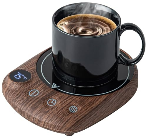 Tassenwärmer Kaffeewärmer für den Schreibtisch automatische Abschaltung, intelligenter Kerzenwärmer mit 4 Temperatureinstellungen, elektrischer Getränkewärmer für Kaffee, Kakao, Tee (Holzmaserung)