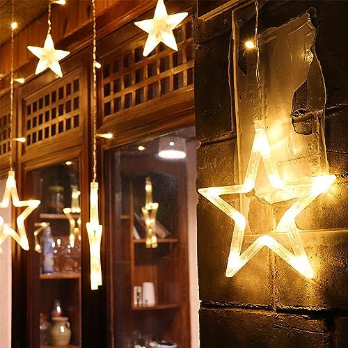 YRHome 138 LEDs Sterne Lichtervorhang LED Lichterkette 3m Weihnachten Lichternetz 8 Modi Warmweiß Lichterkettenvorhang Wasserfest IP44 für Außen Garten Weihnachten Halloween