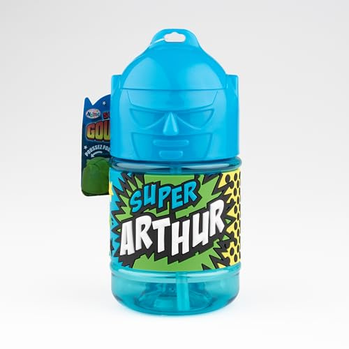 Bouteille personnalisée pour enfant, gourde d'eau avec paille - Super Arthur, Bleu