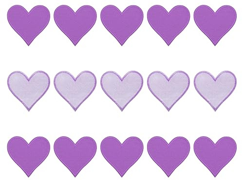 QUARKZMAN Flicken zum Aufbügeln Patches zum Aufbügeln Lila Bügelflicken Aufbügelbilder Herzförmige Aufnäher für Kleidung Jacken Rucksäcke Reparieren Dekorationen 15Stk,71x68mm