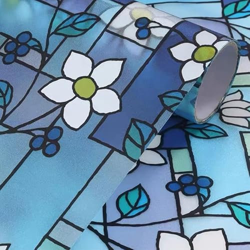 Sichtschutzfolie 3D Fensterfolie Glasdekorfolie PVC für Badezimmer Kinderzimmer Küche,Schlafzimmer Wohnzimmer Esszimmer Büro Hotels Klassenzimmer 44.5cmx300cm Blumen