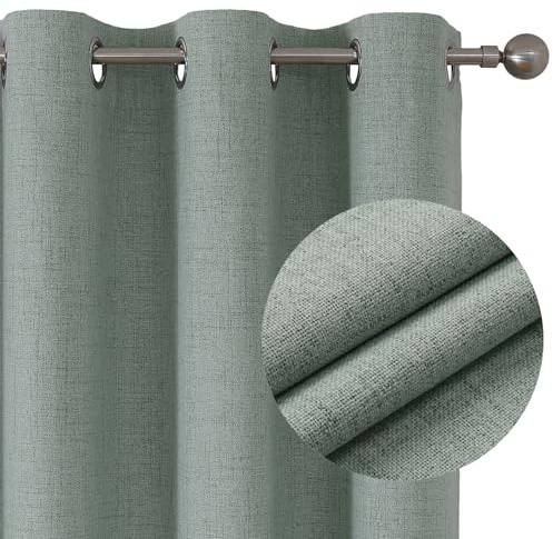 Joydeco 100% Blackout Curtains Bedroom 90 Inch Drop, Faux Linen Soft Textured Thermal Insulated Eyelet Curtains with Coating Back Layer for Living Room, W66 x L90, Sage Green - 2 Panels