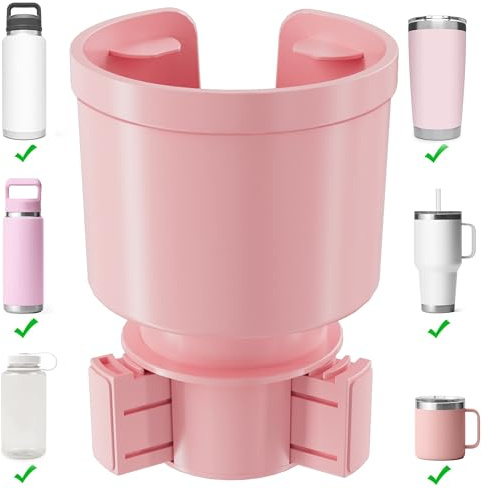 Upgraded Car Cup Holder Expander Adapter with Offset Adjustable Base, Compatible with Yeti 14/24/36/46oz Ramblers, Hydro Flasks 32/40oz, Other Large Bottles Mugs in 3.5-4.0, Pink 1 Pack | Larger Version Fits Yeti 46oz, Hydro Flask & Nalgene, Upgraded Adjustable Offset Base, Fits 3.5-4 Bottles, Mugs & Tumblers