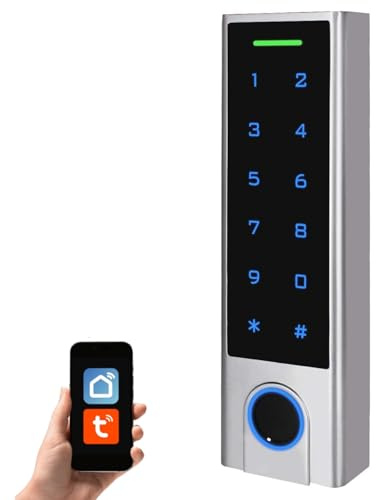 Candeon Smart Türschloss Keypad, Bluetooth Tuya APP Fingerabdruck Türschloss Tastatur Codeschloss, Wasserdicht Fingerprint Türöffner Zugangskontrolle Tastatur für Code/Fingerprint/Karte/Smartphone