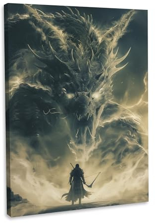 Hustling Sharks® Drachenbilder auf Leinwand als XXL Wandbild - Der Drache und der Samurai 1 - Drache und Samurai, verschiedene Drachenbilder, Drachen, Samurai (Der Drache#1, 30x40)